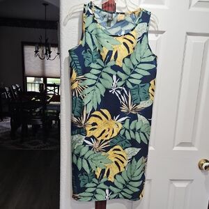 Tropical Leaf Print Sleeveless Dress